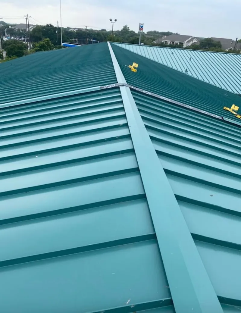 Green commercial metal roof ridge and valley for Metal Roof Repair in Liberty Hill